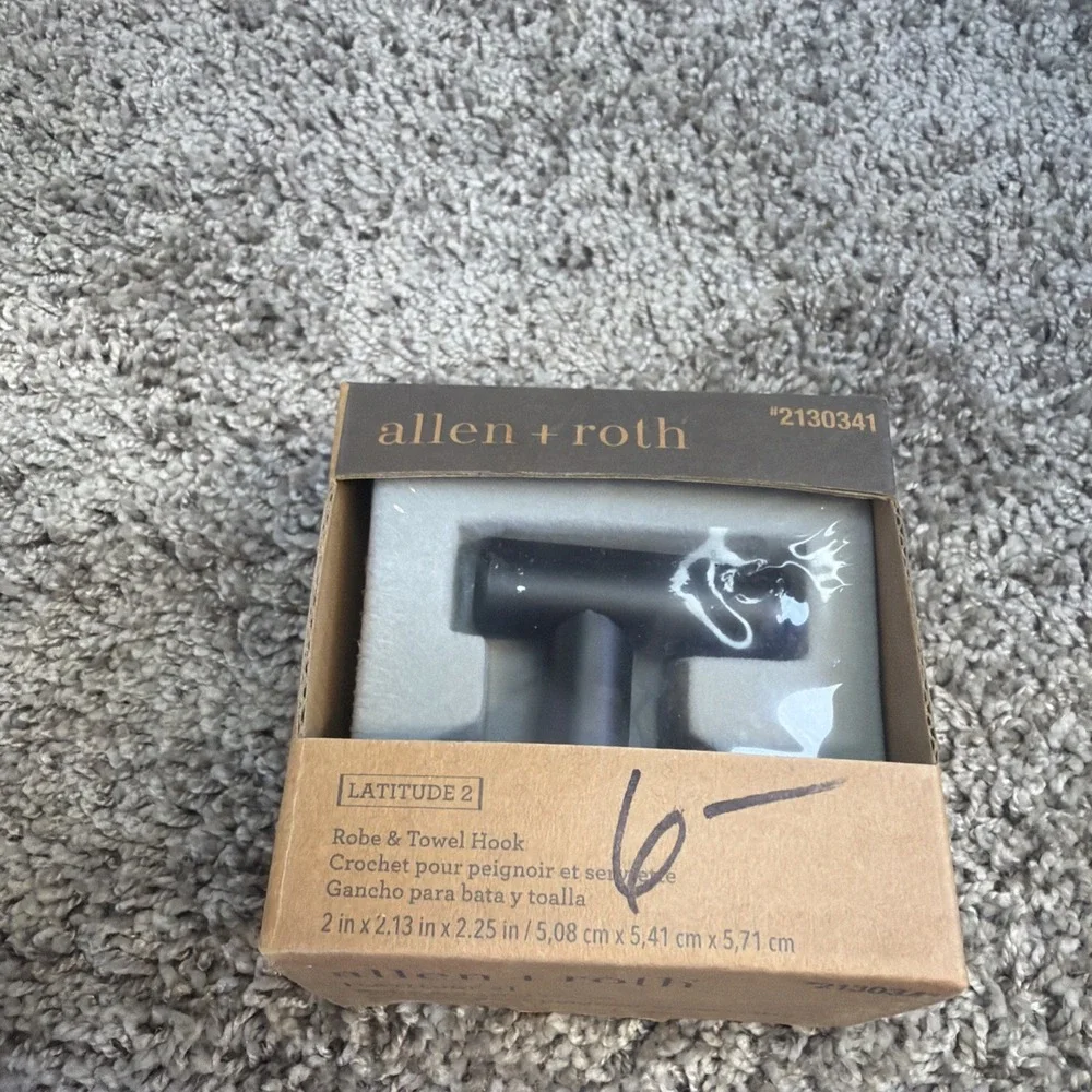 Allen + Roth Latitude 2 Robe & Towel Hook Matte Black Bathroom Wall 2130341